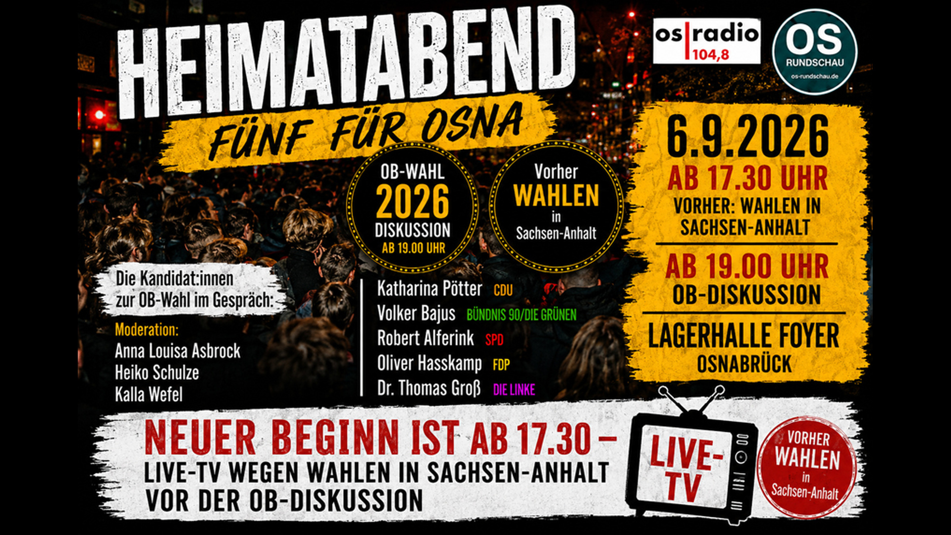 Ankündigungsgrafik für den Heimatabend zur Ob-Wahl